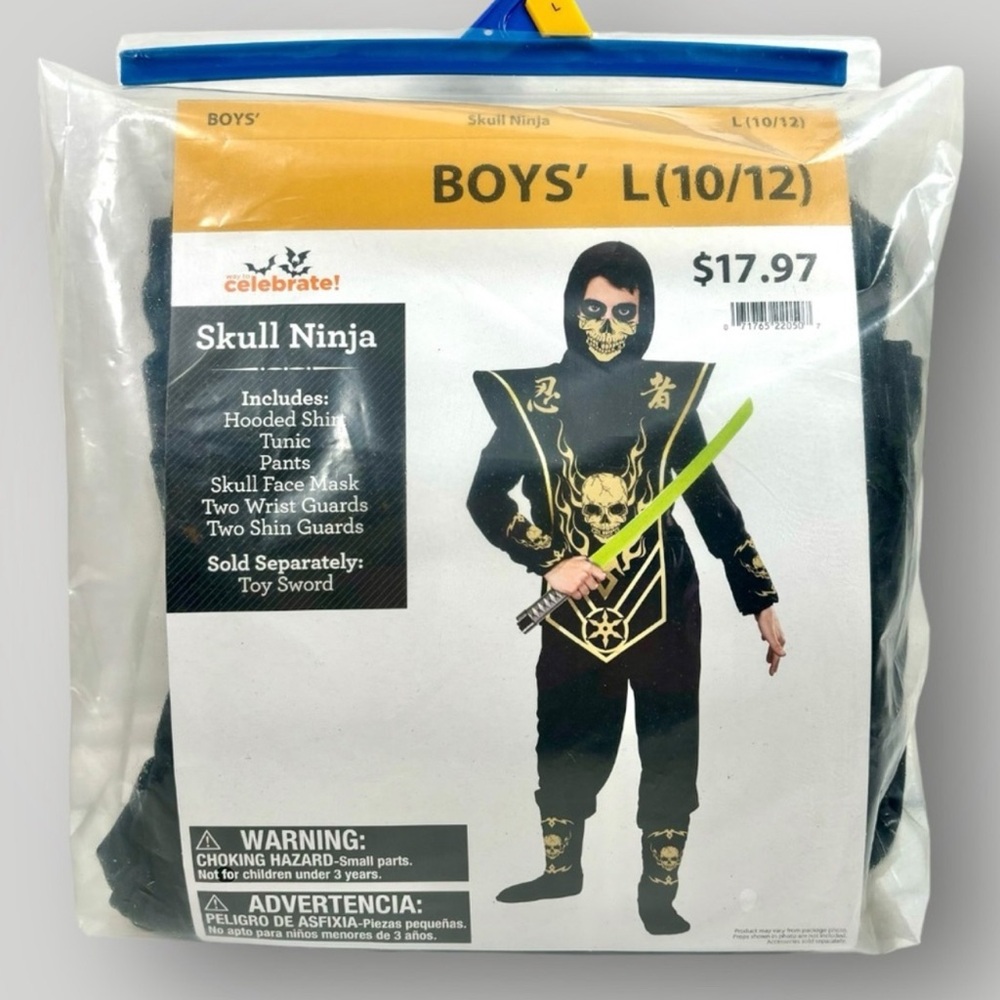 Costume Skull Ninja Costume Boys 6 piece size large NEW!